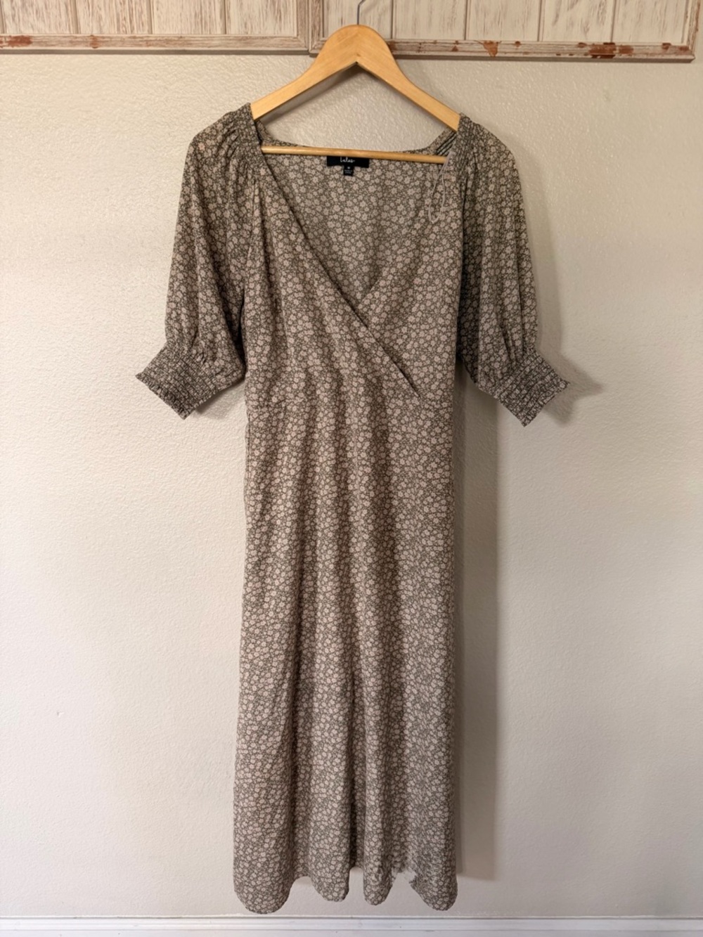 Lulu's Taupe Floral Wrap-Style Maxi Dress